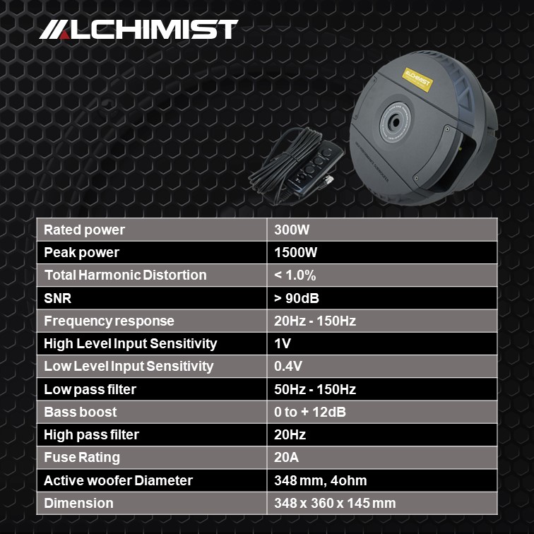 Alchimist ASW09W 1900 Spare tire subwoofer 348mm built-in 300W RMS amplifier with remote control